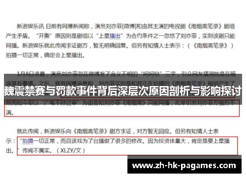 魏震禁赛与罚款事件背后深层次原因剖析与影响探讨